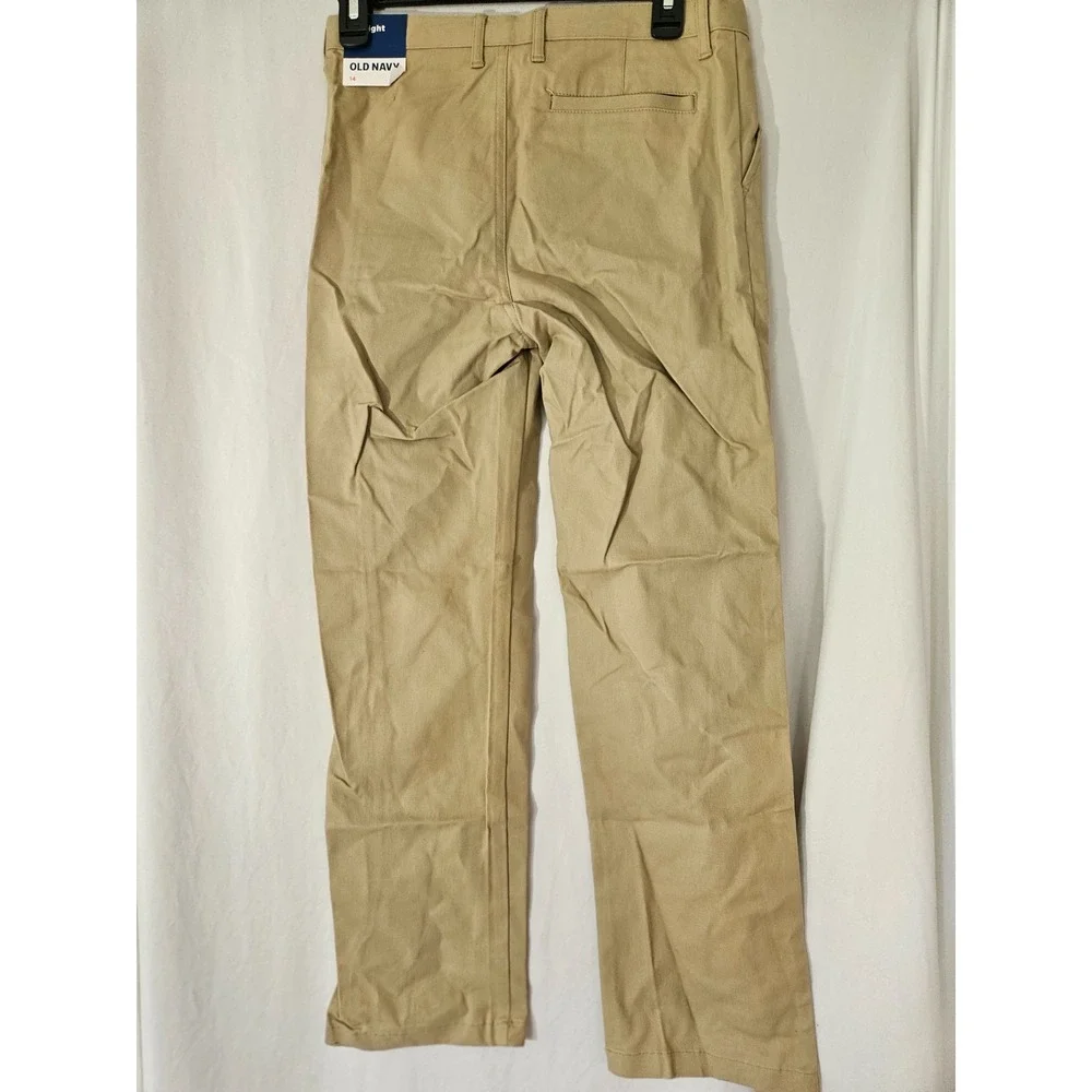 Old Navy Boys Straight Pants Beige Cotton Twill Built-In Flex Reinforced Knees